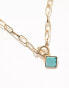 ASOS DESIGN necklace with open link tbar design with semi precious style square pendant in gold tone