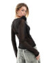 Фото #7 товара NA-KD x Julieta Padros sheer rose detail long sleeve top in black