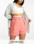 Фото #1 товара ASOS DESIGN Hourglass mom short with waist tabs with linen in coral