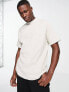 ONLY & SONS mock neck boxy waffle t-shirt in beige
