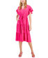 Women's Flutter-Sleeve Tie-Waist Tiered Side-Pocket Midi Dress