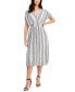 ფოტო #1 პროდუქტის Women's Dropped-Shoulder Pleated V-Neck Midi Dress