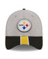 ფოტო #2 პროდუქტის Men's Heather Gray, Black Pittsburgh Steelers Striped 39THIRTY Flex Hat