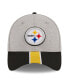 Men's Heather Gray, Black Pittsburgh Steelers Striped 39THIRTY Flex Hat