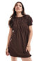 Фото #1 товара ASOS DESIGN poplin shirred detail mini dress in chocolate