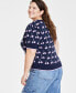 ფოტო #4 პროდუქტის Trendy Plus Size Cherry Jacquard Short-Sleeve Sweater, Created for Macy's