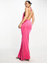 Фото #1 товара Something New low plunge back slinky maxi dress with halter neck in pink