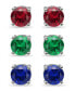 ფოტო #1 პროდუქტის Lab Grown Green Quartz, Lab Grown Ruby and Simulated Blue Sapphire Stud Earring Set, 3 Piece