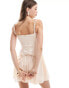 Фото #4 товара ASOS DESIGN frill detail satin corset mini dress with chiffon godet skirt in peach