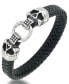 ფოტო #1 პროდუქტის Men's Leather Skull Head Bracelet in Stainless Steel