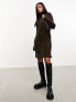 Threadbare Naveah roll neck ribbed mini jumper dress in chocolate brown