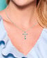 Lab Grown Emerald and Lab Grown White Sapphire (3/4 ct. t. w.) Bezel Set Cross Pendant Necklace Set in Sterling Silver