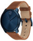 ფოტო #2 პროდუქტის Men's Swiss Bold Brown Nappa Leather Strap Watch 42mm