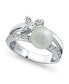 Imitation Pearl Cubic Zirconia Butterfly Ring in Silver Plate