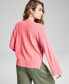 Women's Striped Crewneck Split-Cuff Sweater, Created for Macy's