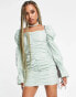 Фото #3 товара NA-KD x Sanne de Kramer square neck dramatic sleeve mini dress in dusty green