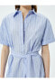 Фото #18 товара Midi Gömlek Elbise Beli Kuşaklı Kısa Kollu Düğmeli