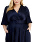 Фото #4 товара Plus Size Surplice-Neck Belted Satin Maxi Dress