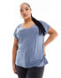 Фото #2 товара Vero Moda Curve slinky v neck t-shirt in petrol blue