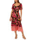 Women's Floral-Print Puffed-Sleeve Dress