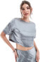 4th & Reckless cropped satin t-shirt co-ord in steel grey