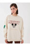 Bisiklet Yaka Mickey Mouse Baskılı Uzun Kollu Oversize Kadın Sweatshirt