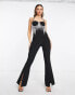 Фото #8 товара ASOS DESIGN corset detail jumpsuit with embellished fringe in black