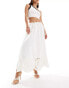 Фото #3 товара & Other Stories linen maxi skirt with volume hem and embrioderd broderie in white