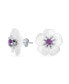 White Mother Of Pearl Mop Flower Amethyst Gemstone Accent Stud Earrings For Women .925 Sterling Silver