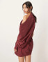 ASOS EDITION cotton one sleeve volume mini dress in burgundy