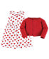 ფოტო #3 პროდუქტის Baby Girls Cotton Dress and Cardigan Set, Red Hearts