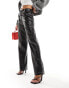 Aria Cove leather look contrast stitch trousers in black