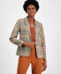 Women's Plaid One-Button Suede-Pocket Jacket