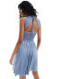 Фото #4 товара ASOS DESIGN crinkle shirred bodice mini dress with open back in denim blue