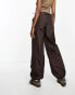 Brave Soul tall utility cargo parachute trousers in brown