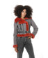 ფოტო #3 პროდუქტის Women's Shearling Fashion Short Jacket, Grey Suede with Coral Wool