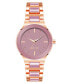 Women's Quartz Mauve Enamel and Rose Gold-Tone Alloy Link Bracelet Watch, 34mm