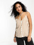 Фото #1 товара Only v neck button down cami top in beige and white stripe