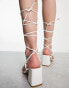 Фото #3 товара Truffle Collection strappy mid heeled square toe sandals in white