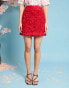 Sister Jane floral textured mini skirt in red co-ord