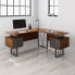 Фото #3 товара Reversible L-Shaped Computer Desk With Drawers And File Cabinet, Walnut