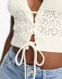 Фото #6 товара Miss Selfridge lace up detail crochet cami top in cream