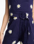 ASOS DESIGN square neck belted playsuit with daisy embroidery in navy