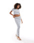 Pieces lettuce edged cropped t-shirt co-ord in grey and blue stripe