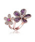 ფოტო #1 პროდუქტის Sterling Silver Rose Gold and Black Plated Multi Colored Cubic Zirconia Floral Ring