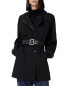 Фото #1 товара The Kooples Belted Double Breasted Leather Trim Trench Coat Black 34 US XS