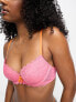 Ann Summers Heart To Heart lace padded plunge bra with contrast binding in pink and orange