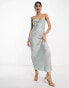 Фото #2 товара Vila glam lace up back cami maxi dress in shimmer silver