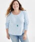 ფოტო #3 პროდუქტის Women's Cotton Long-Sleeve Scoop-Neck Top, Created for Macy's