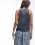 Topshop co-ord satin raw-edge racer cami top in charcoal